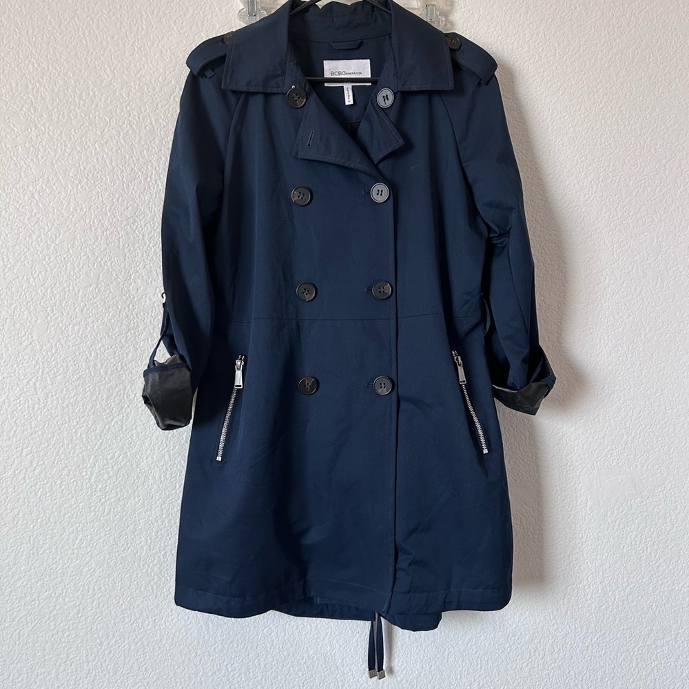 BCBGeneration Midnight Navy Blue Double Breasted Lightweight Spring Trench Coat
